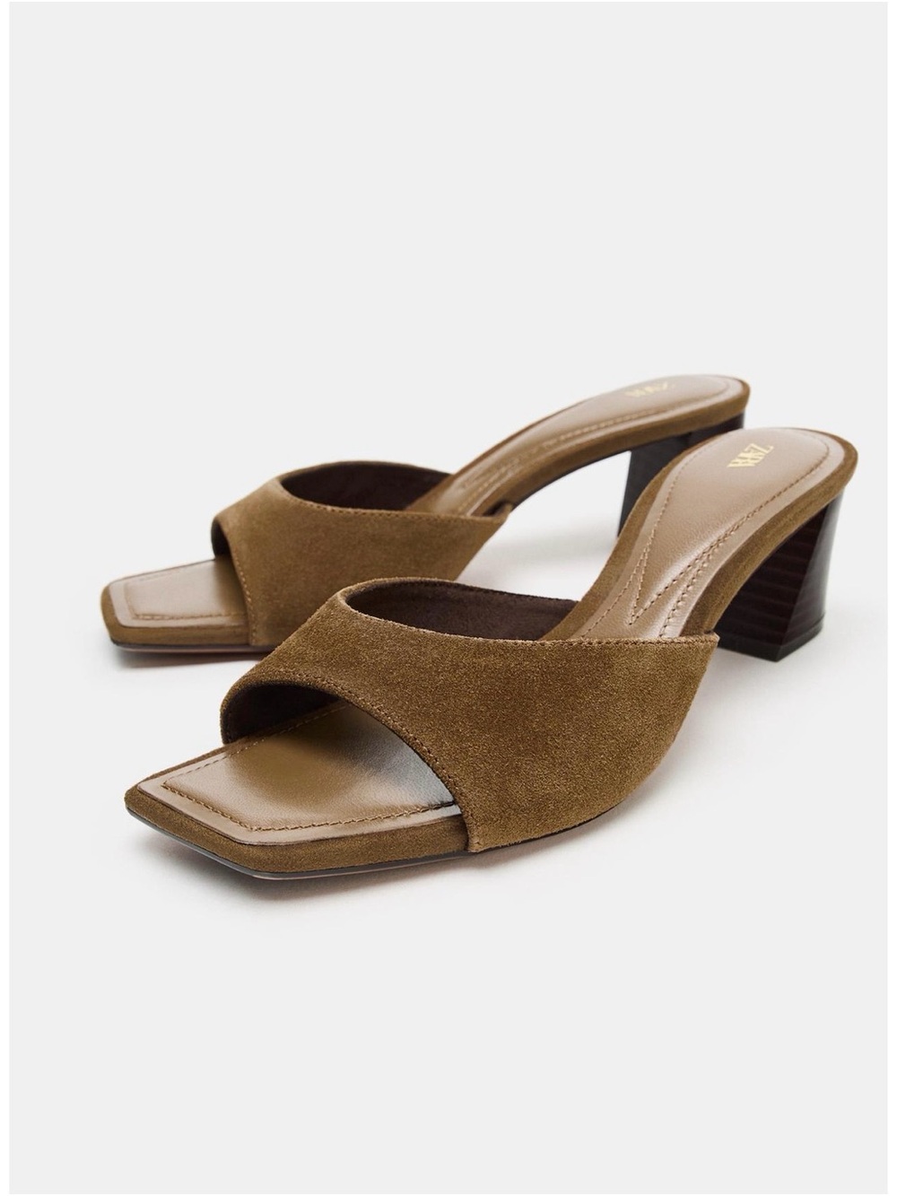 Zara Brown Suede Block Heel Mules